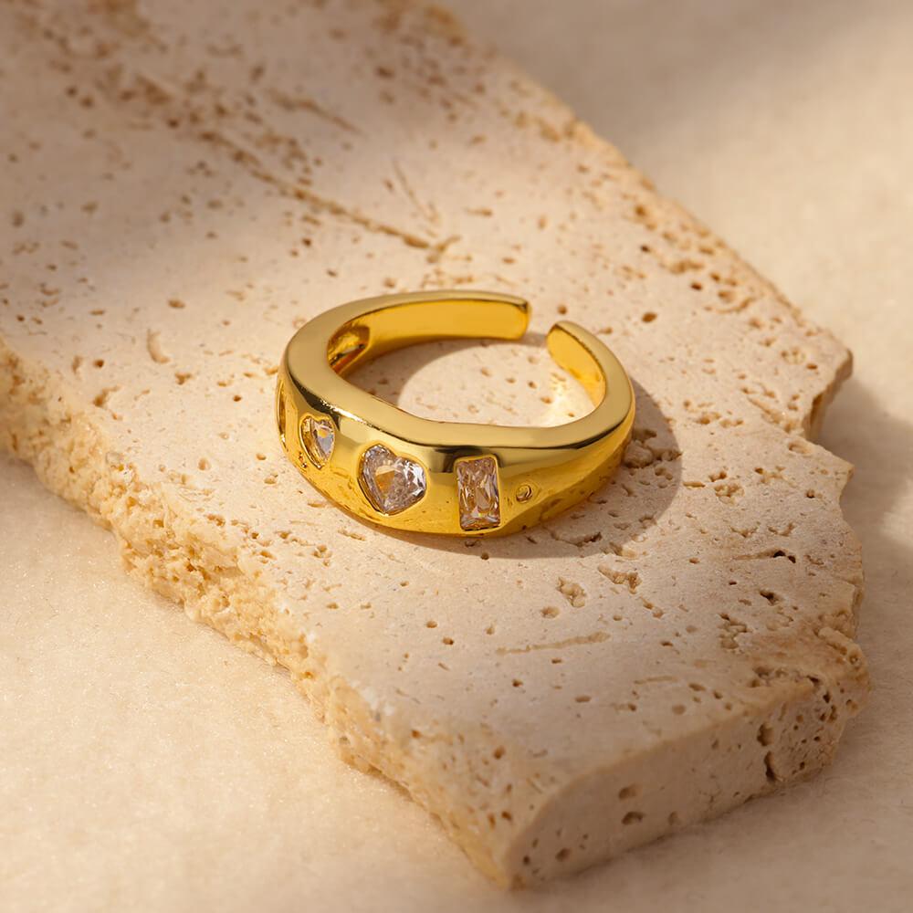 New Stainless Steel Heart zircon Rings for Women Chunky Gold Color Open Charm Ring Party Wedding Jewelry Prom Accessories Gifts