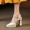 Fashion Spring and Autumn Women's Shoes Mary Jane Suede Solid Color High Heels Waterproof Platform Single Shoes Uniform Shoes for Women