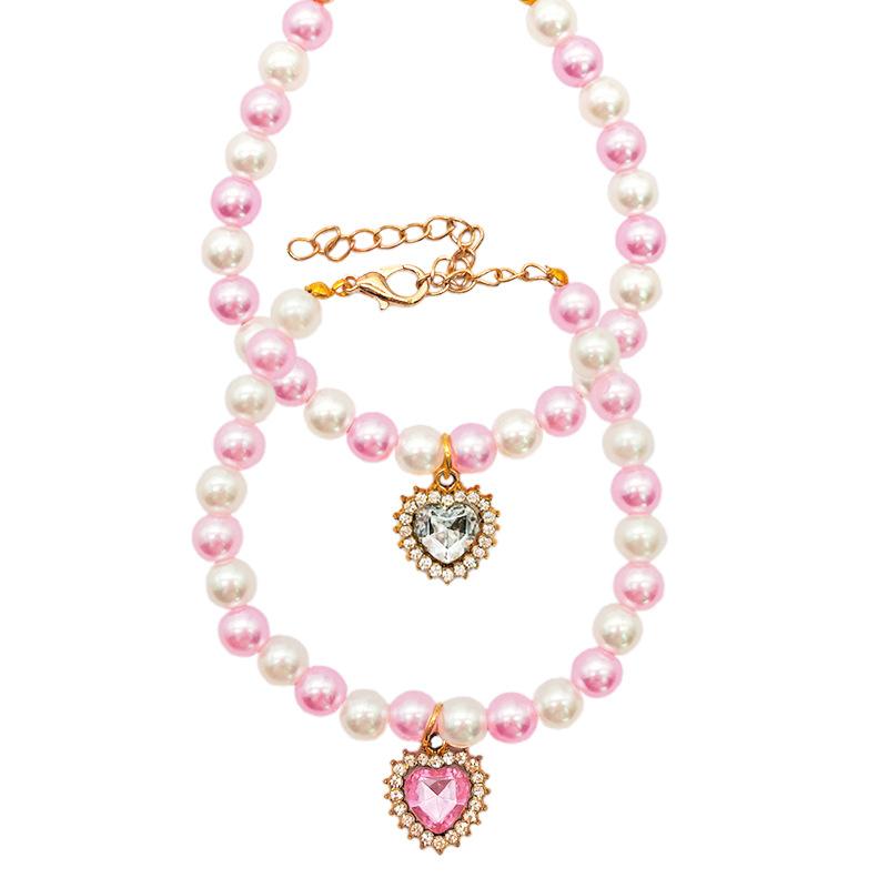 Pet Pearl Necklace, Heart, Crystal Pendant, Cat Collar, Puppy, Teddy Bear, Cute Neck Decoration, Cat Gift, Dog Gift