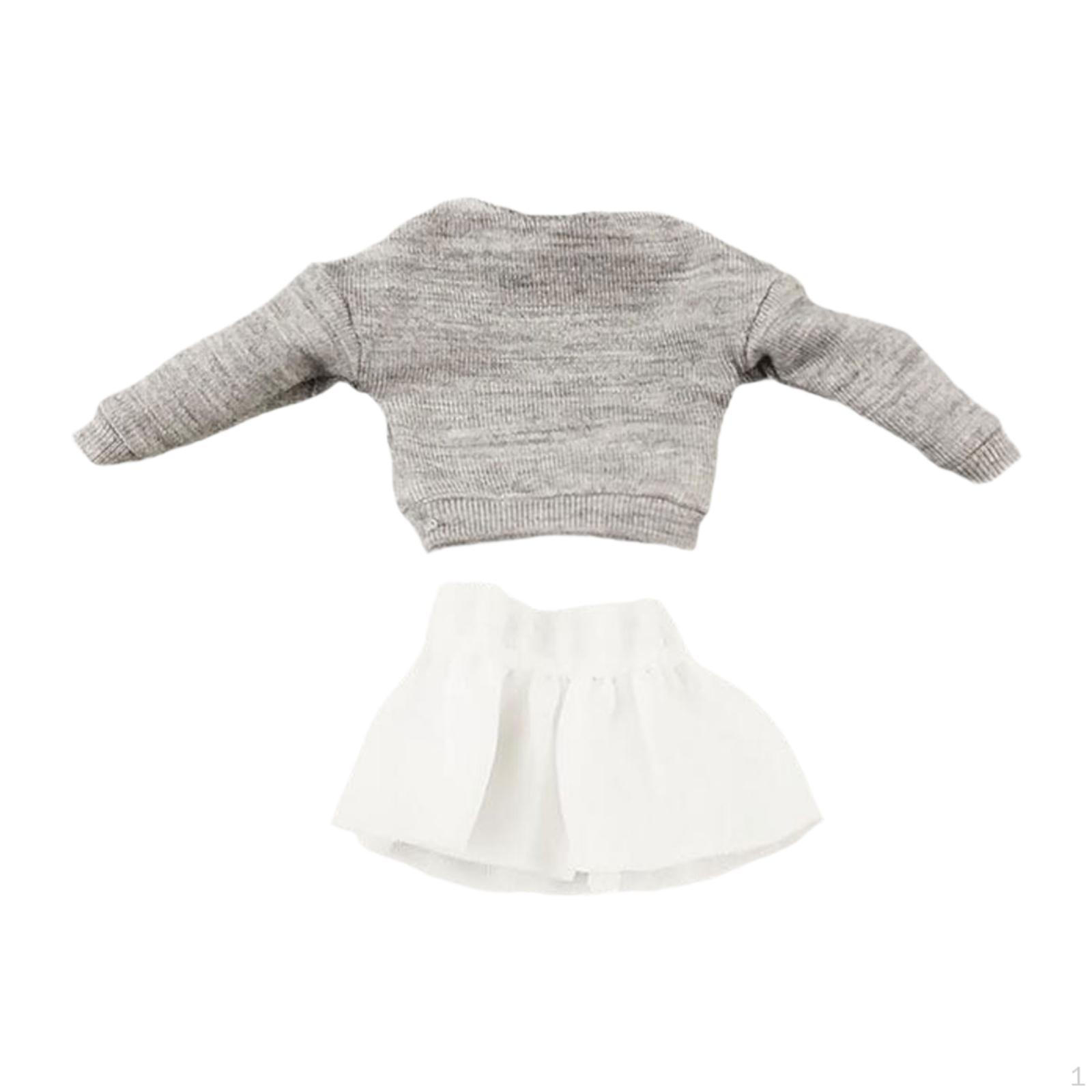 

1/12 Action Figure Clothing Set with Long Sleeve Pullover and Skirt for 6 Inch Dolls gray top