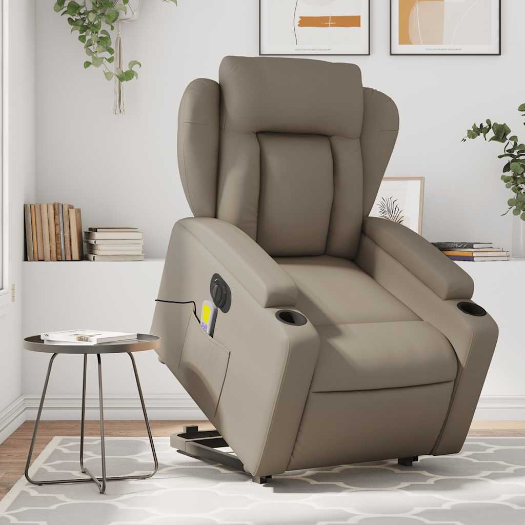 Electric Recliner with Lift Function Cappuccino Faux Leather