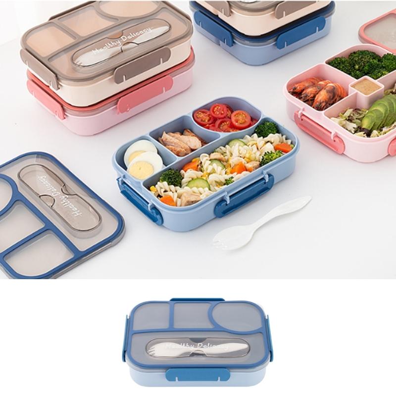 Insulated Bentos Container With 4 Sections 1100ML Microwave Safe Leak Proof Seal Portable Lunch Box For Commuters