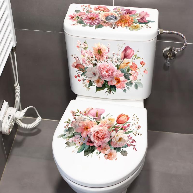 Waterproof Floral Toilet Decals With Vivid Pattern And Self Adhesive Perfect For Bathroom Home Decoration