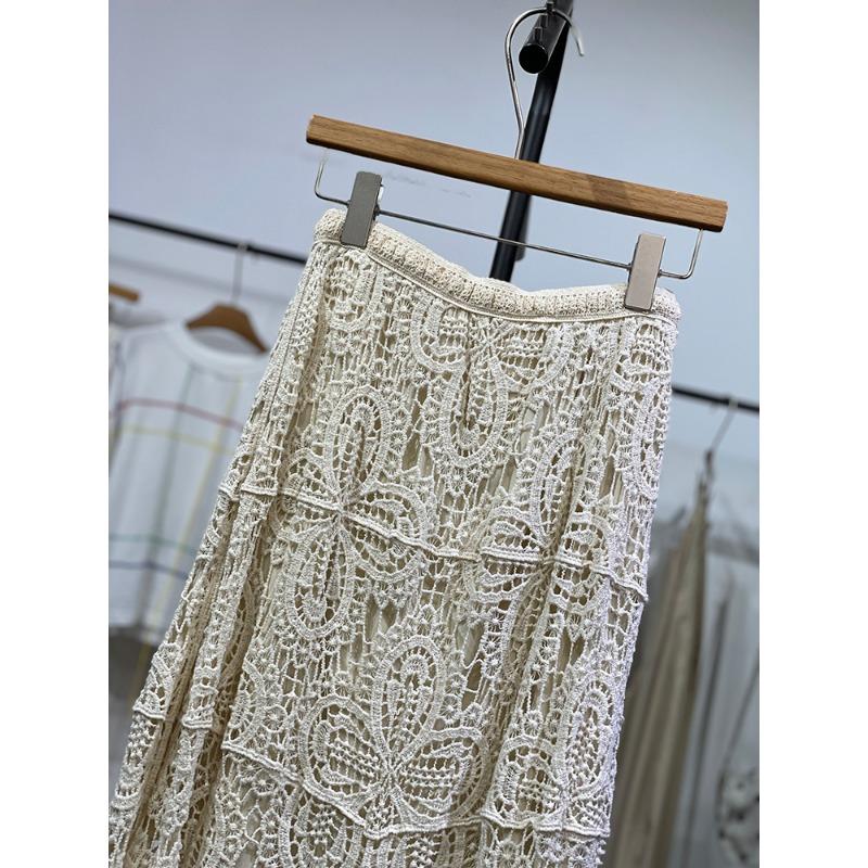DIMANAF 2025 New Skirt Women Knitting Lace Long Holiday Solid Hollow Out Sexy Hollow Summer Style Loose Basic Dress