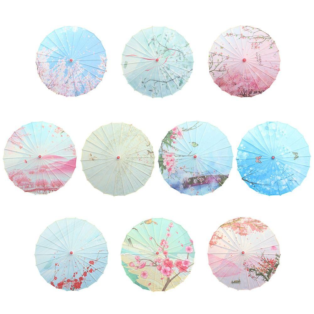 Printed Silk Oiled Paper Umbrella Tassel Design Silk Fabric Umbrella Bridesmaids Party