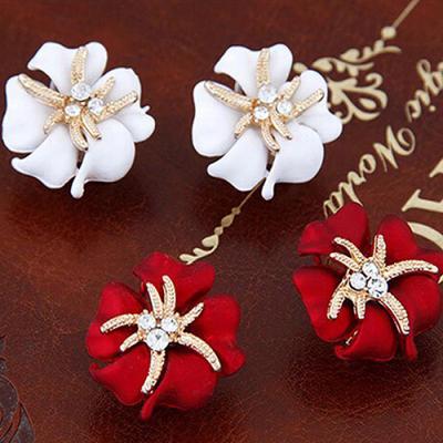 Eleganti Orecchini a Perno con Charm a Fiore e Stella Marina con Strass e Pietre di Fiume Moda Regalo AVE