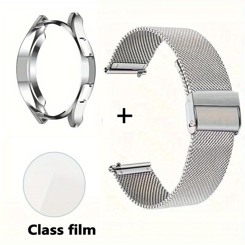 3IN1 Glasfolie + Hülle + Uhrenarmband für Samsung Galaxy 4 Classic 42 46mm/6 Classic 43 47mm Edelstahl-Metallarmband Uhr 5pro 45mm