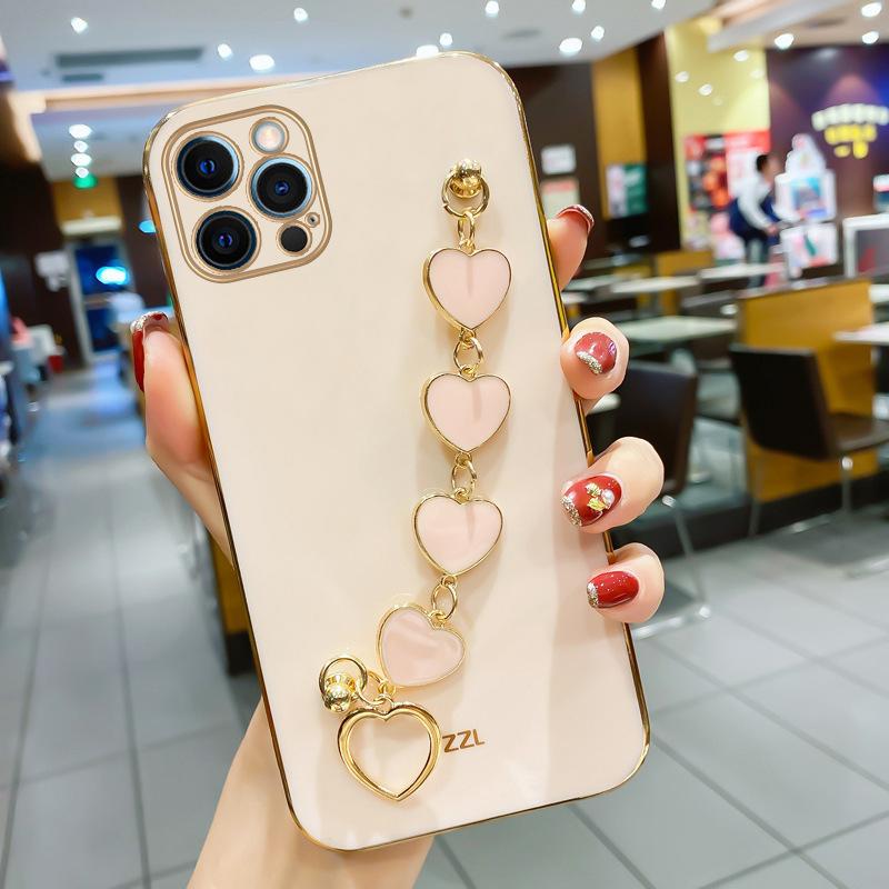 Applicable To Apple 16 Mobile Phone Case IPhone 15 Promax Protective Case 14 Electroplated Love Bracelet 13 Fashion