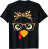Turkey Face Leopard Glasses Thanksgiving T-Shirt