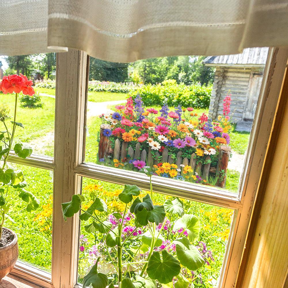 Rural Daisies, Flower Bed Fences, Home Decoration, Glass Doors and Windows, Static Window Stickers