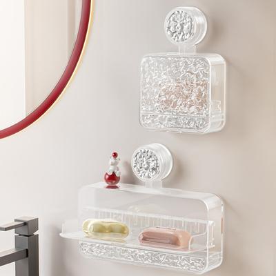 Soap Box with Draining Vacuum Suction Cup No Drilling Soap Dish Transparent Large Capacity Soap Holder Bathroom Storage