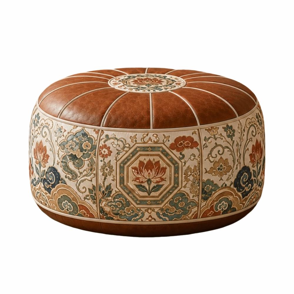 Foldable Footstool Cover PU Leather Storage Ottoman New Round Pouf Cover Multipurpose Storage D