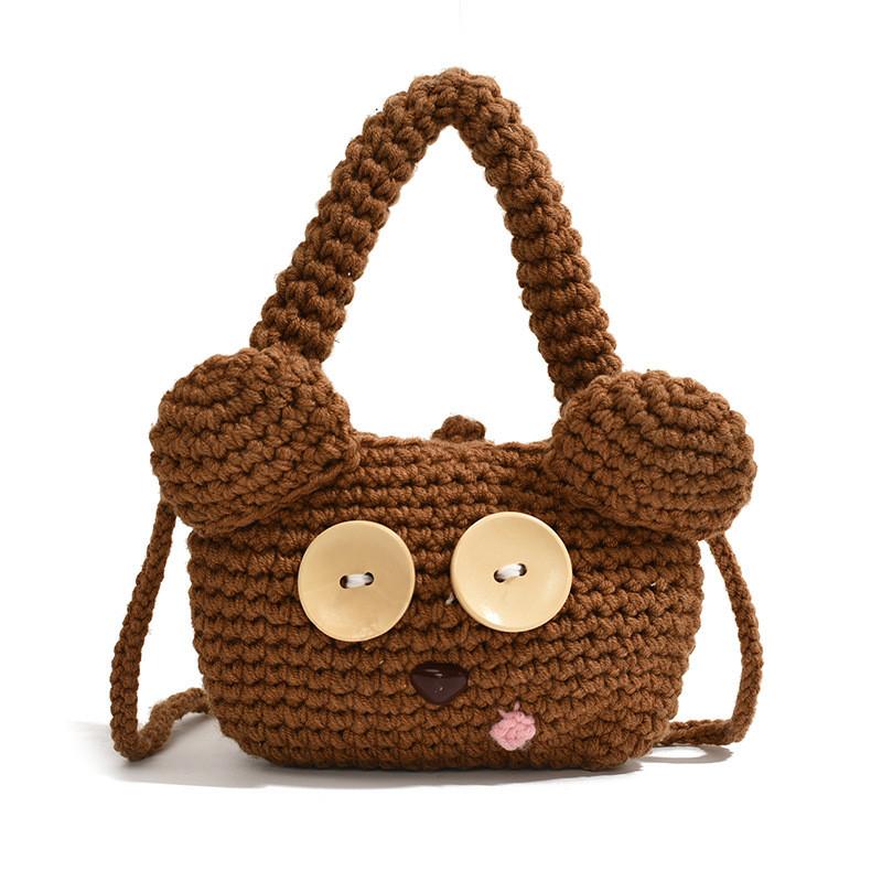 Bolsa de malha adorável com estampa de desenho animado, leve e com um design fofo, perfeita para crianças e pais.