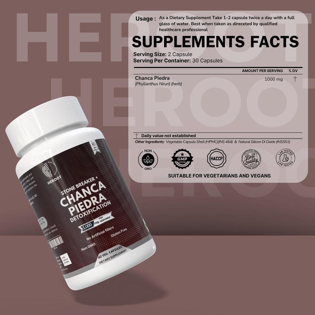 Heroot Chanca Piedra Capsules | Phyllanthus Niruri | 60 Capsules