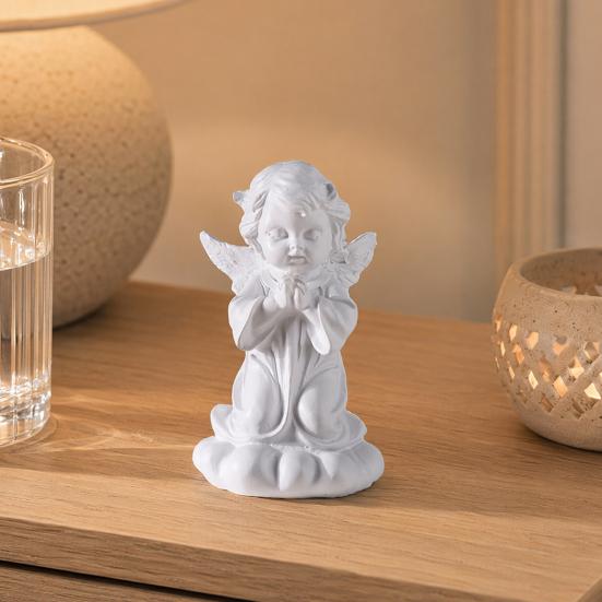huaqianguhh Resin Cherubs Figurine, White Angel Statue, Garden Praying Cherub Sculpture, Indoor Outdoor Home Decoration, Cute Adorable Angle Sculpture
