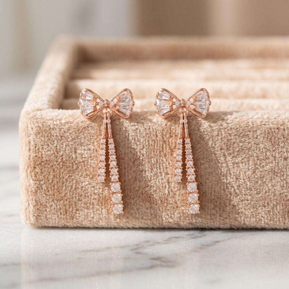 Exquisite Dainty Pendant Earrings Ornament Zircon earring Evening Bow Earrings Lightweight