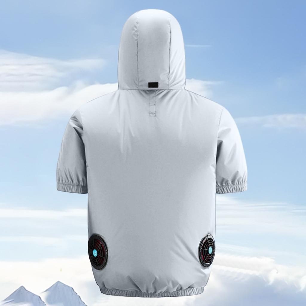 Women's Summer Fan Suit (including A Set Of 9-leaf Brushless 5V Fan) Short Sleeved Hooded Zipper Heatstroke Proof Solid Color Work Clothes