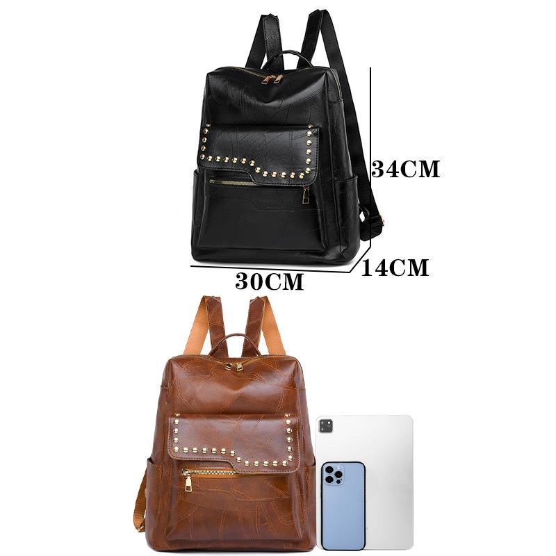 Fashion Rivet Design Backpacks High Quality Oil WaX Leather Large Capacity Travel Luxury Brand Women Backpack Sac