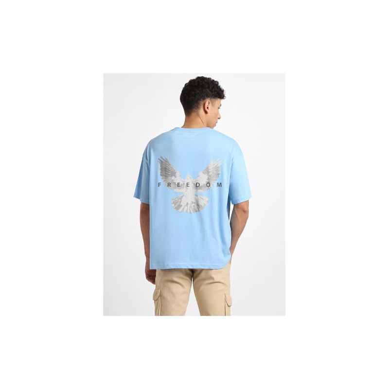 Nobero Men' Graphic Printed Oversized Fit TShirt (1MTwrtC0832Mn_Powder