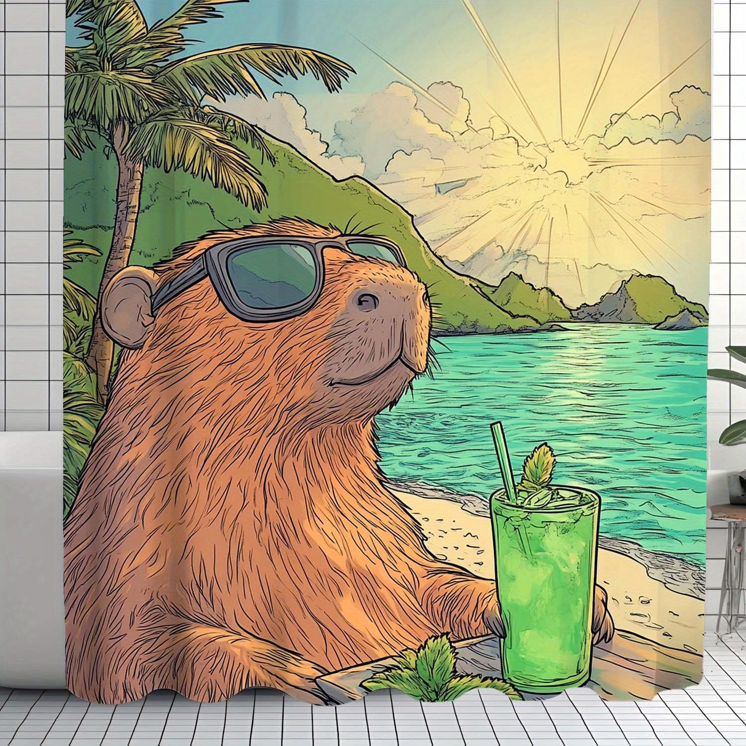 

Polyester Shower Curtain, Retro Dolphin Sun Landscape Leaf Pattern, Water-Resistant, Easy Care, For Bathroom Decoration W60H190(CM)-1 Pcs