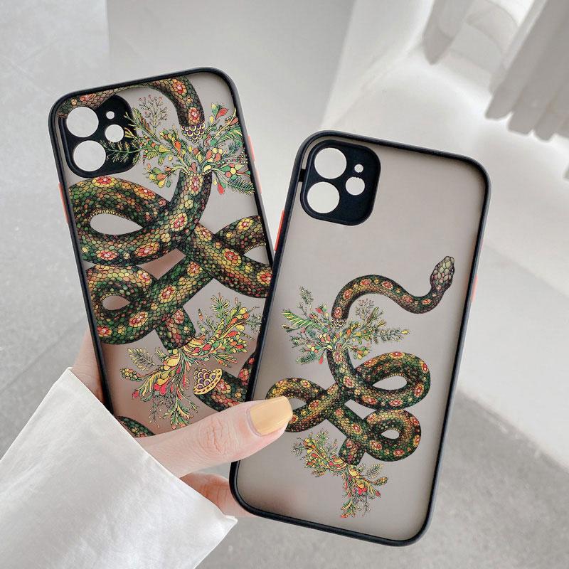 Snake Graphic Flower Phone Case For iPhone 13 Mini 12 11 Pro Max 16 15 14 Pro Max XS XR X 7 8 Plus SE2 Shockproof Matte Covers