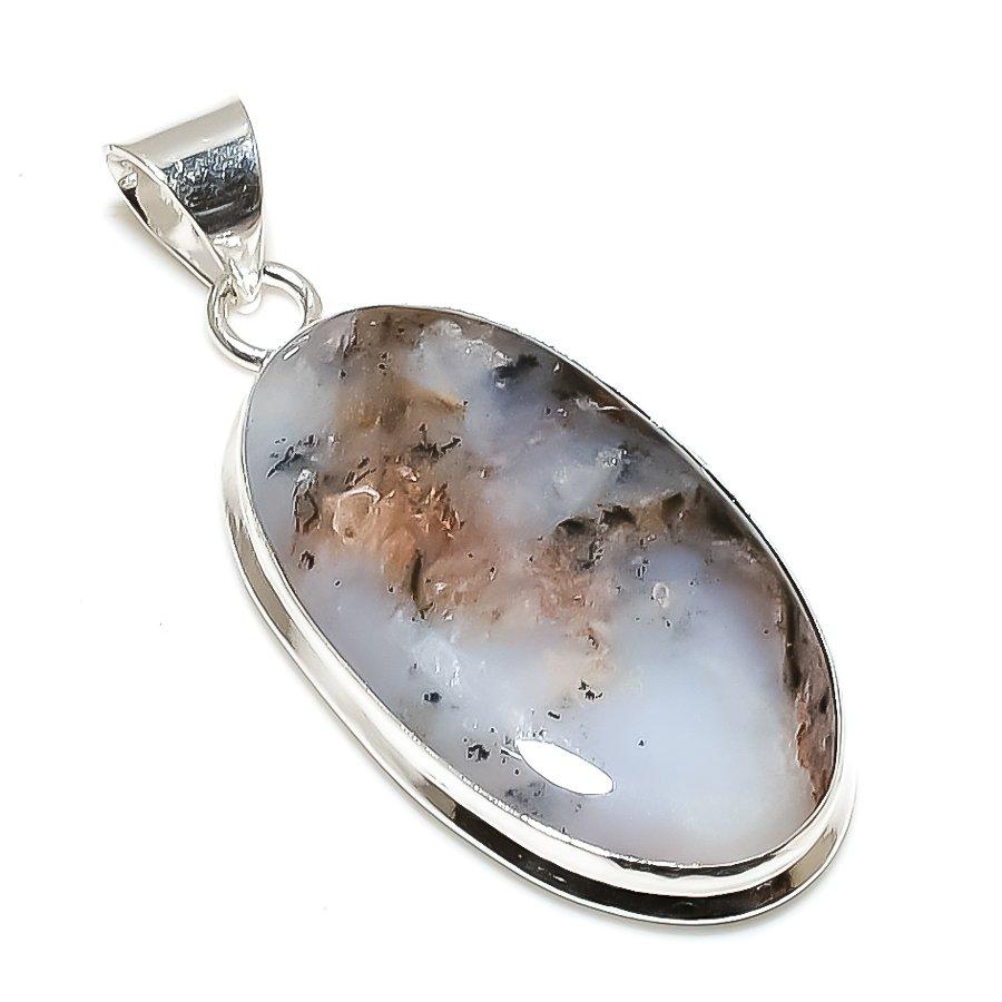Dendrite Opal Gemstone 925 Solid Sterling Silver Jewelry Pendant 2.01" SU-10217