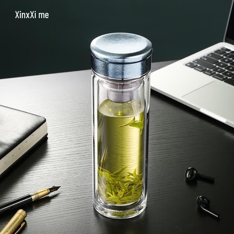 XIMX Slender Blue Flat-Bottom Glass Cup 320ml