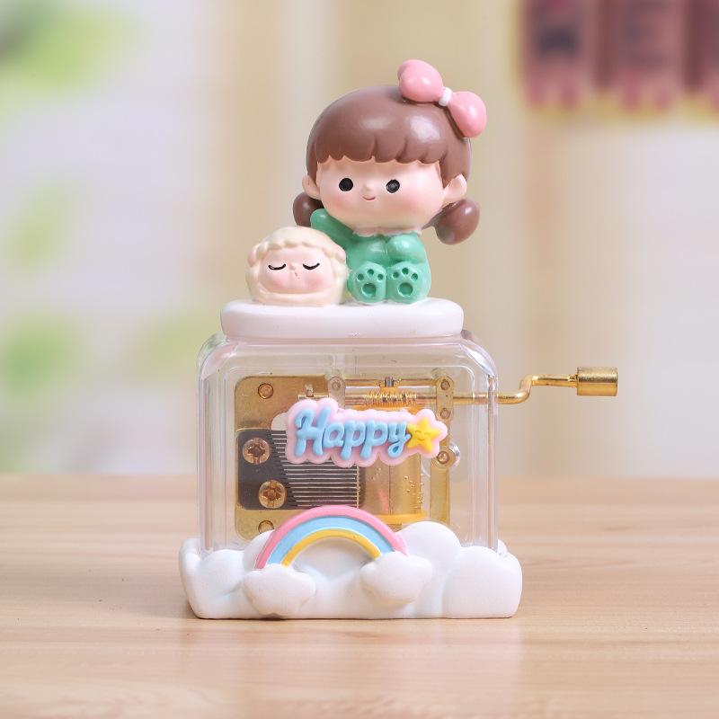 Creative Cute Girl Hand Crank Series Musical Box - Cute Girl Decorative Figure for Music Birthday Gift - Eight-Note Box