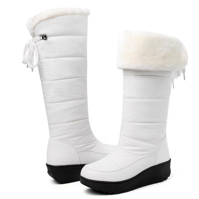 Waterproof Winter Shoes Woman Snow Boots 2024 Warm Fur Plush Casual Wedge Knee High Boots Girls Black White Rain Shoes Ladies