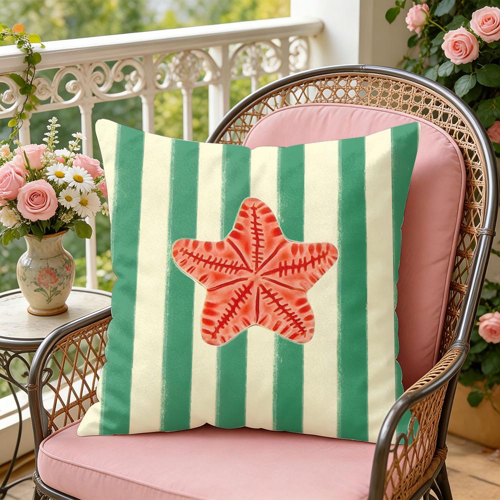 Ocean Life Theme Striped Cushion Cover Soft Plush Throw Pillow Cover DoubleSided Cushion Case Sofa Bedroom Home Decor