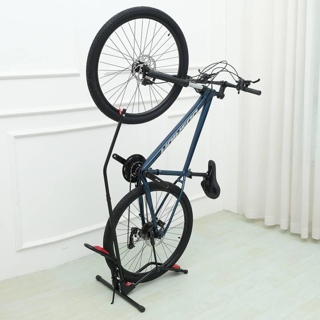 Floor Cycle Stand Black Metal Upright Bike Parking Red Pads