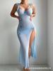 European and American Large-size Erotic Underwear Mesh Perspective Butterfly Suspender Long Dress Slit Sexy Pajamas