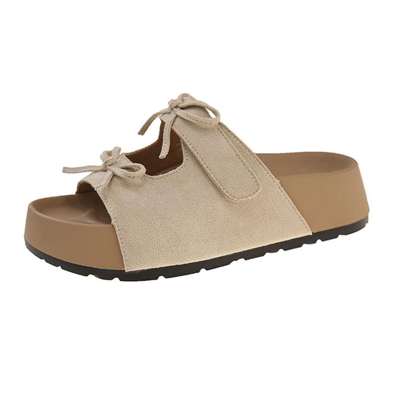 Thick-bottomed cool slippers women's summer outer wear 2025 new soft-bottomed slippers with skirts fairy French bow one-word slippers