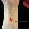 Gold Qilin Gourd Necklace with Red Chalcedony and 18k Rose Gold Clavicle Chain
