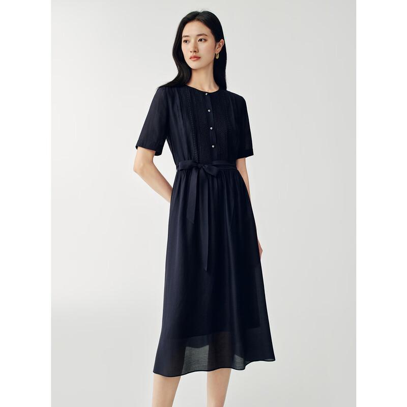 JUZUI Women's Embroidered Patchwork Cinched Waist Midi Dress