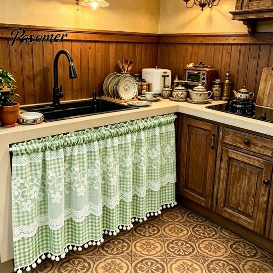 Stain Resistant Window Valance Plaid Floral Curtain, Farmhouse Valance, 1 Panel, Light Curtains Filtering Curtain with Rod Pocket for Kitchen