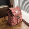 Niche Plaid Backpack Women's Retro College Style Casual Versatile Bucket Bag Fashion Student Commuter Backpack