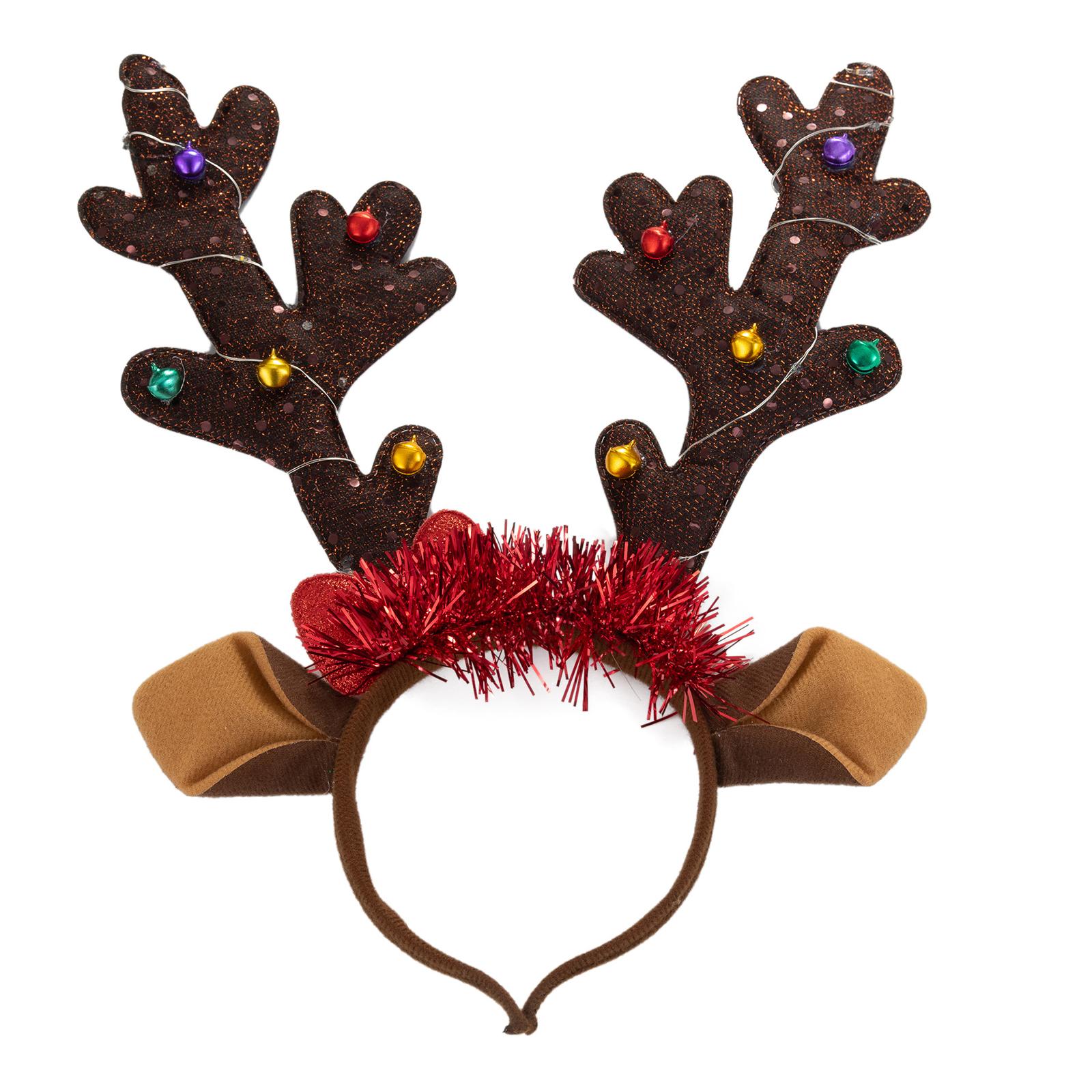 

Festive LED Headband with Reindeer Antlers Cute and Unique Deer Horn Design Headdress Christmas Hair Hand A