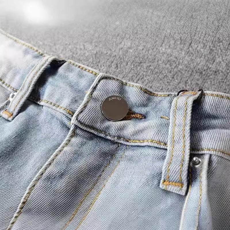 Men's 2024 Slim Fit Light Stretch Jeans with Ripped Embroidery for Spring and Autumn