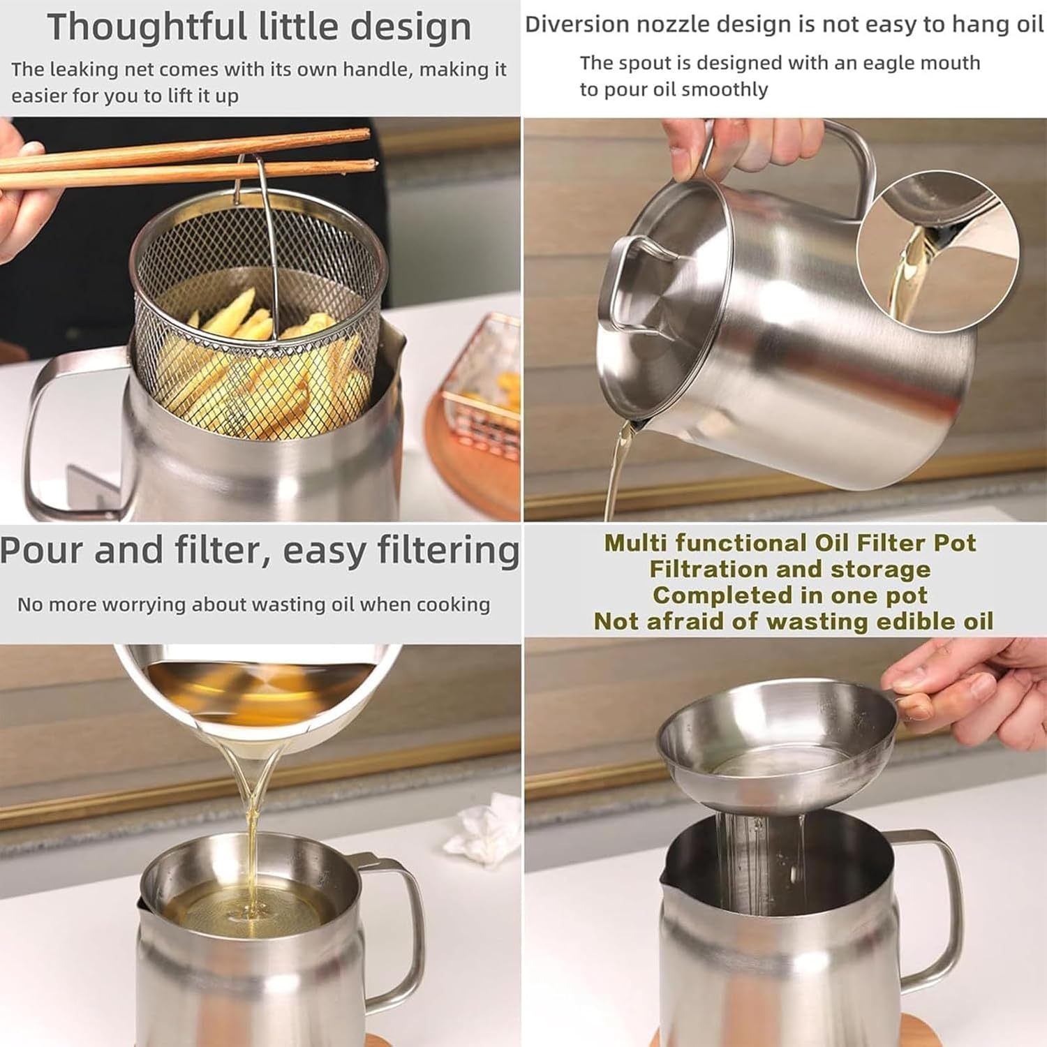 

Stainless Steel Fryer, 2-in-1 304 Stainless Steel Multifunctional Oil Strainer Pot, Kitchen Fryer with Filter, Perfect for Cooking French Fries in