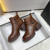 Leather Platform Women's Boots New British High Heels Small Height Increase Thick Heels Short Boots Winter Velvet Shoes Women