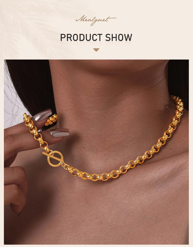 Stainless Steel Chunky Chain Choker Necklace for Women, Thick Rolo Link Toggle Necklace, Waterproof OT Jewelry