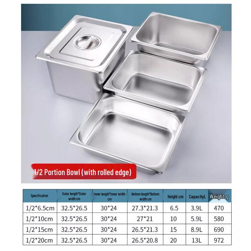 Huihuang Commercial 304 Stainless Steel Food Pan with Lid 6.5cm High Extra Thick