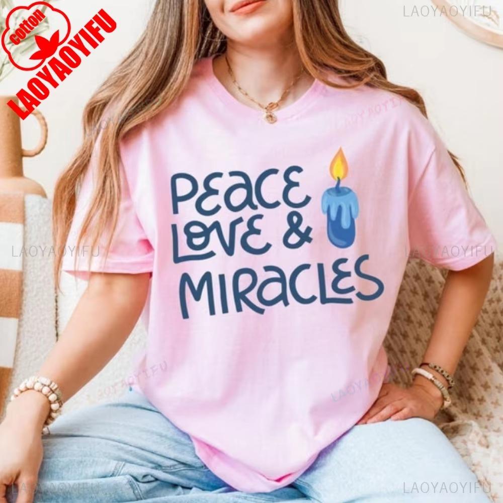 Peace Love Miracles Shirt Jewish Christmas Tops Happy Hanukkah Shirt Hipster Short Sleeve Comfortable Personality Sweatshirt