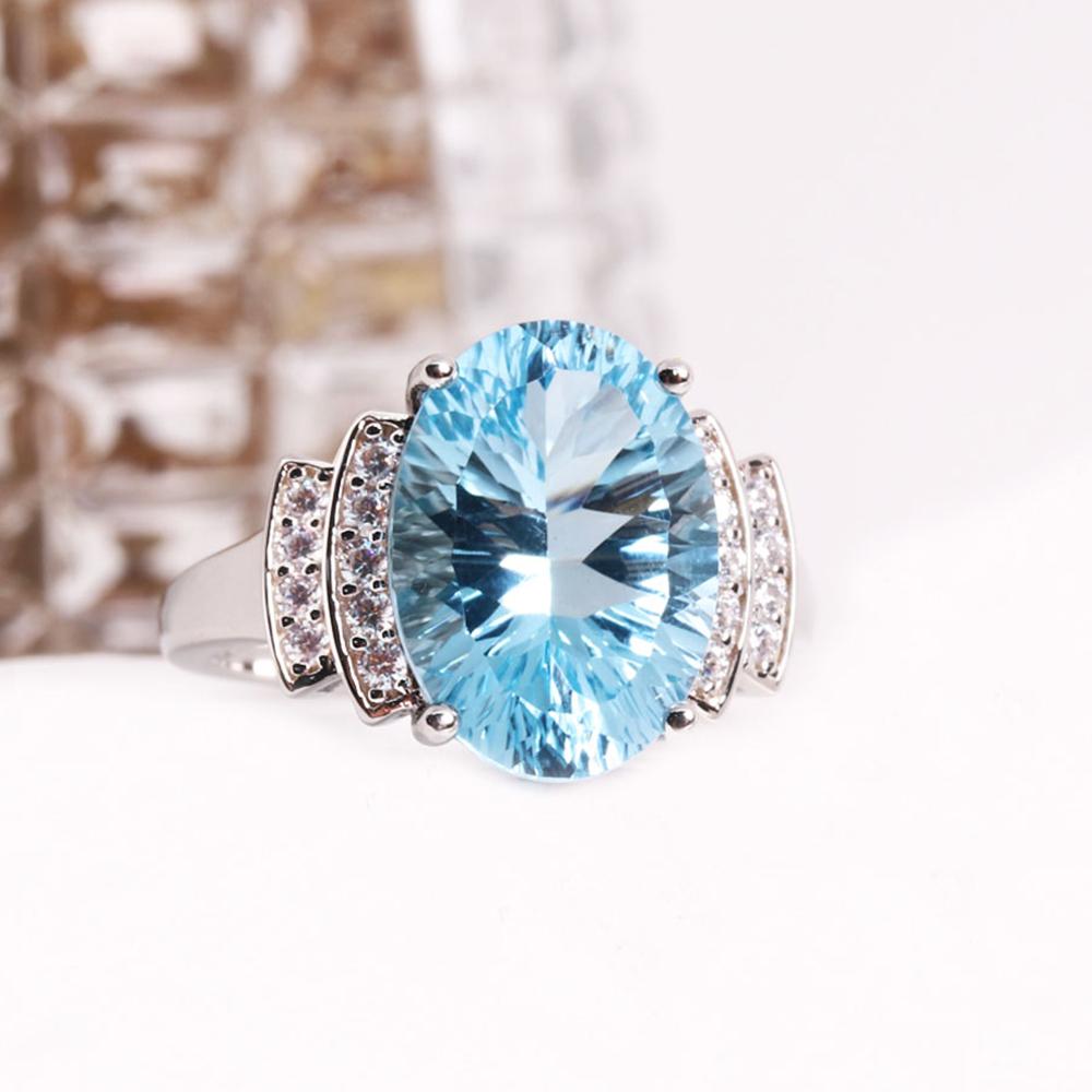 Bague Topaze Bleu Ciel Naturel 8,50ct ovale 10*14mm pierre précieuse argent sterling 925 design classique bijou fin pour l'anniversaire des femmes