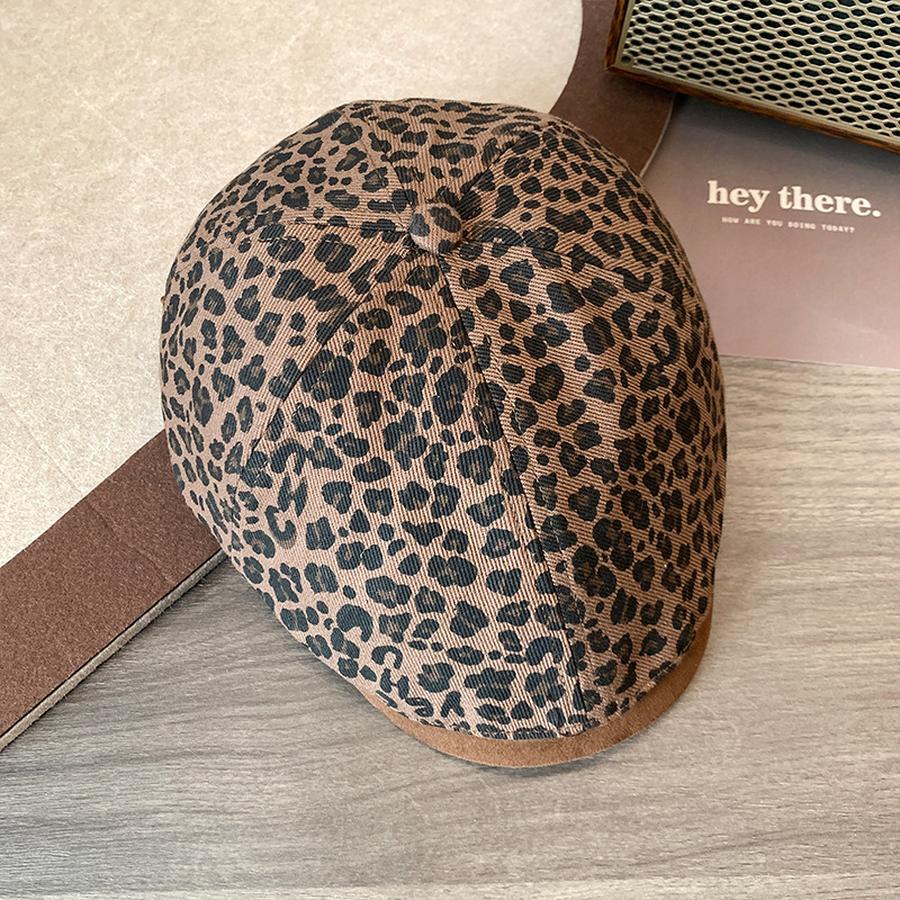 Vintage American Leopard Print Forward Cap Headband Women's Autumn Spring Versatile Beret Hat Trendy
