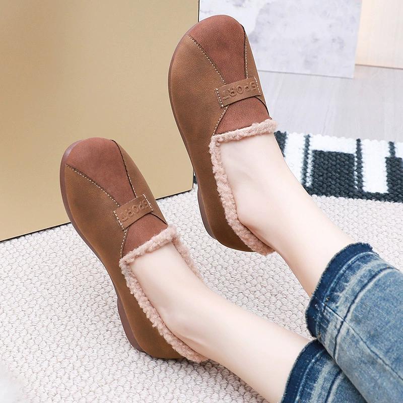 Fashionable Bean Shape Slip-On Casual Shoes with Fleece and Thickened Cotton