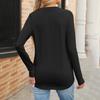 Women's Fashion Loose V-Neck T-Shirt Solid Colour Long Sleeve Casual Top