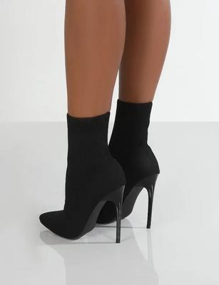 2026 Autumn Luxury Women Beige Sock Boots Exotic Dancer High Heels Stiletto Boots Winter Fashion Stretch Fabric Boots Plus Size