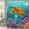 Ocean World, Turtles Shower Curtain 3D Printing Fabric Underwater World Bathroom Curtains For Bathroom Decoration With Hooks